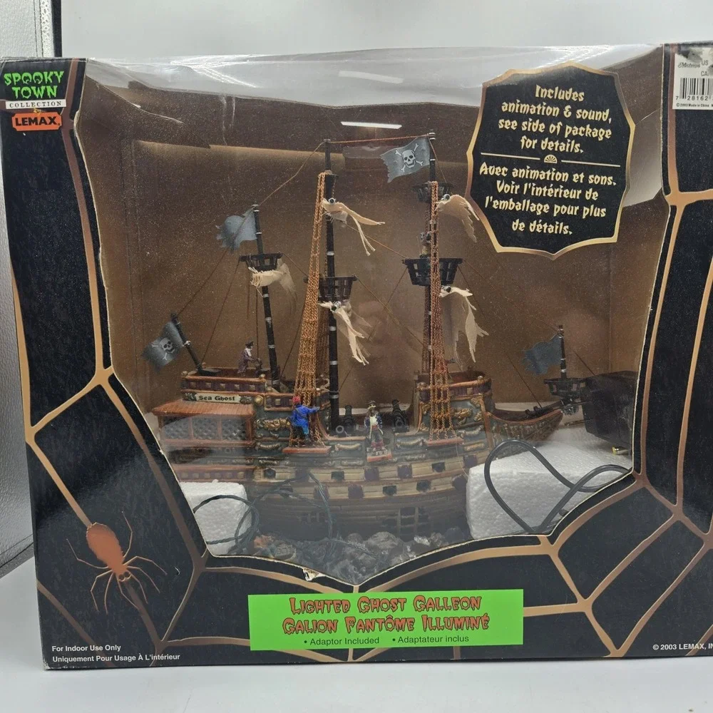 Vtg Lemax Spooky Town Lighted GHOST GALLEON Ship Halloween Village Rare Working